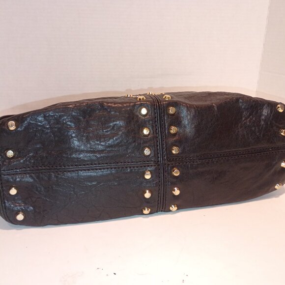 MK MICHAEL KORS Astor Uptown Black Textured Leather Bag Gold Studs Chunky Chain - Picture 13 of 15